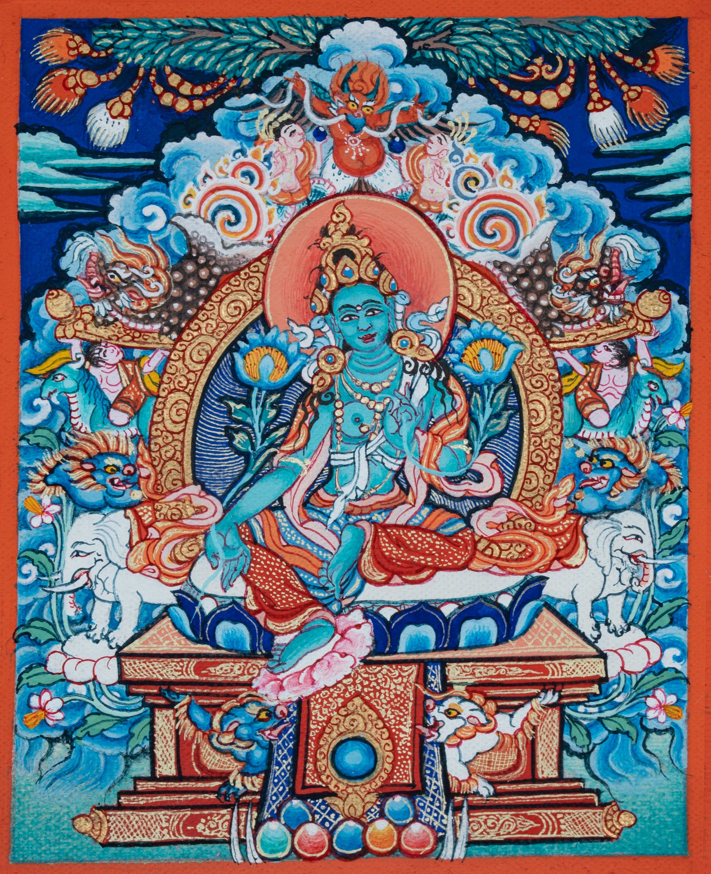 Green Tara Necklace Thangka | Hand-made Tibetan Thangka Pendant with Natural Mineral Pigments & Genuine 24K Gold | 18K Gold-plated Silver Locket