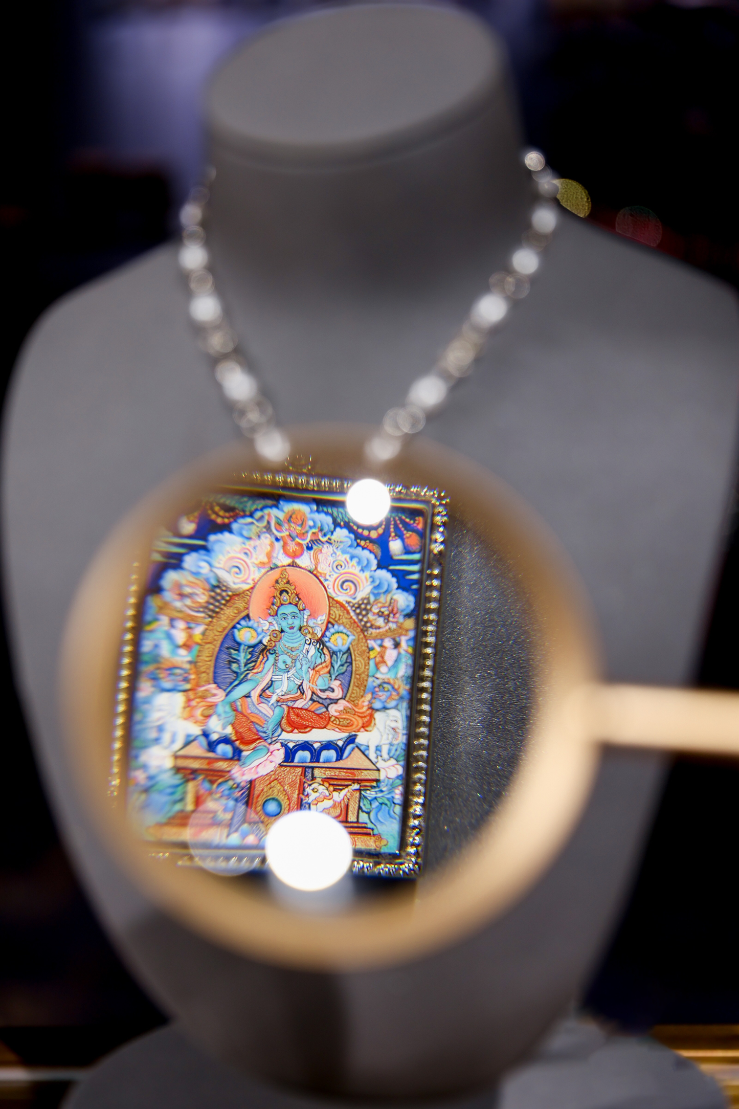 Green Tara Necklace Thangka | Hand-made Tibetan Thangka Pendant with Natural Mineral Pigments & Genuine 24K Gold | 18K Gold-plated Silver Locket